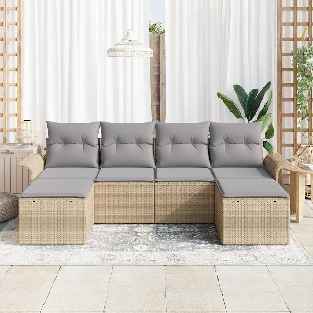 Tuin Sofa Set met kussen 6 pcs Beige poly rattan is nu te koop bij PeponiXL, paradijselijk wonen!