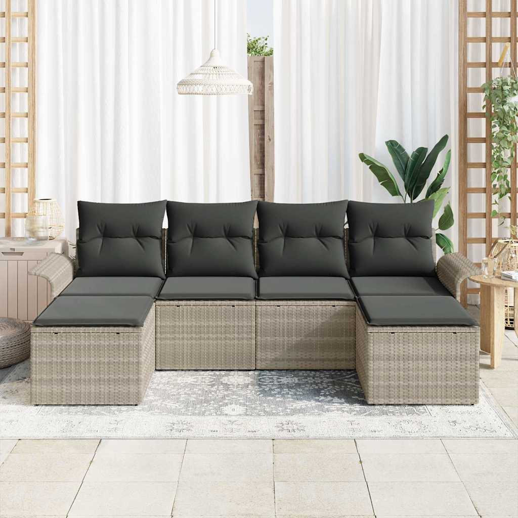Tuin Sofa Set met kussen 6 pcs Lichtgrijs Poly riet is nu te koop bij PeponiXL, paradijselijk wonen!