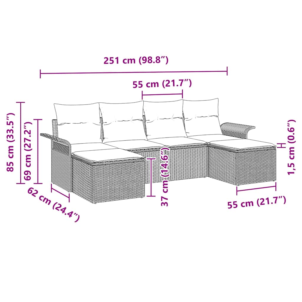 Tuin Sofa Set met kussen 6 pcs Lichtgrijs Poly riet is nu te koop bij PeponiXL, paradijselijk wonen!