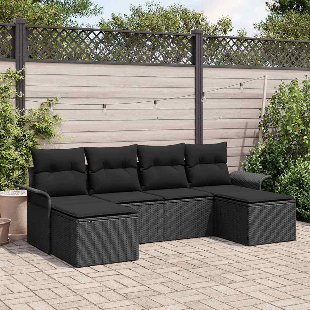 Tuin Sofa Set met kussen 6 pcs Zwart poly rattan is nu te koop bij PeponiXL, paradijselijk wonen!