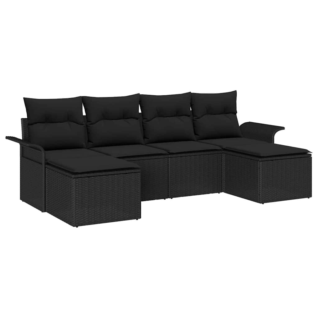Tuin Sofa Set met kussen 6 pcs Zwart poly rattan is nu te koop bij PeponiXL, paradijselijk wonen!
