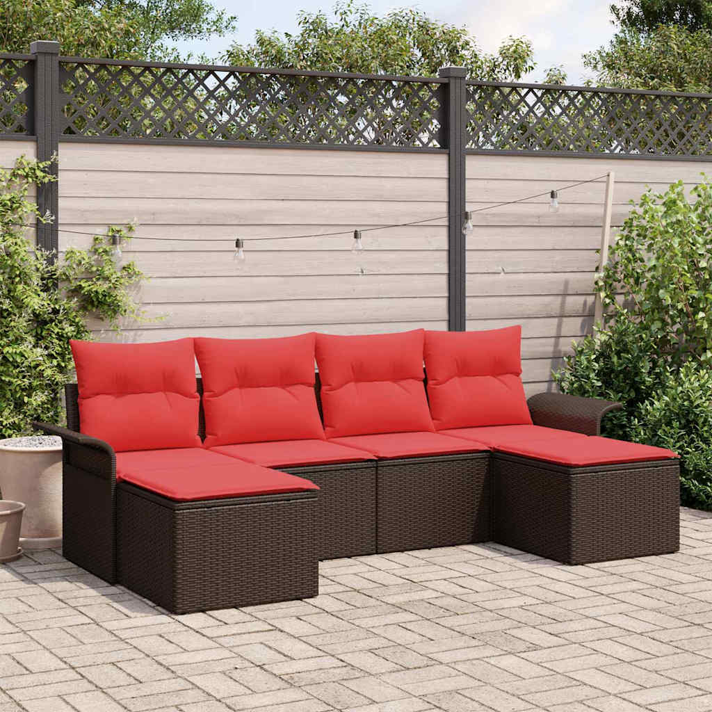 Tuin Sofa Set met kussen 6 pcs Bruin poly rattan is nu te koop bij PeponiXL, paradijselijk wonen!