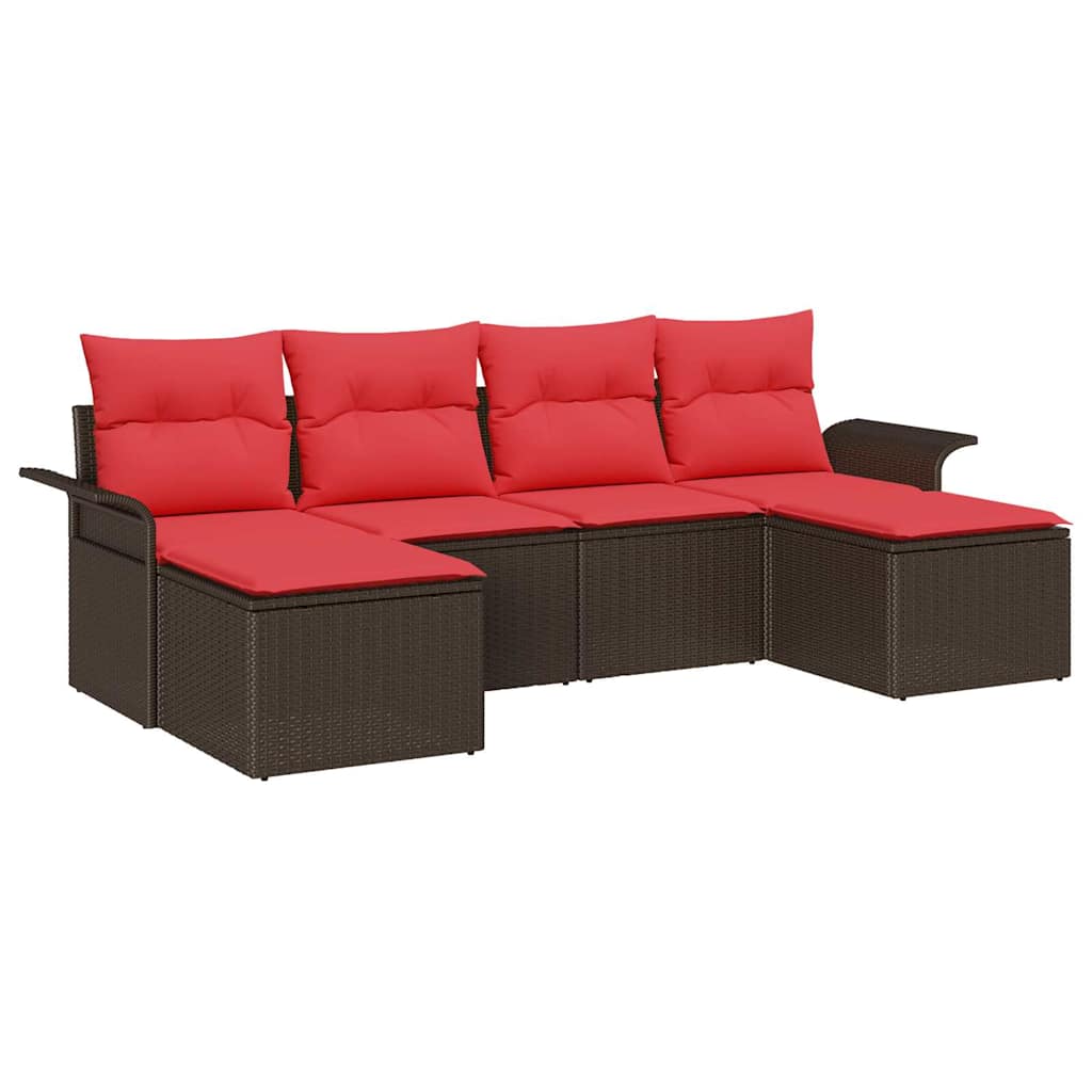 Tuin Sofa Set met kussen 6 pcs Bruin poly rattan is nu te koop bij PeponiXL, paradijselijk wonen!