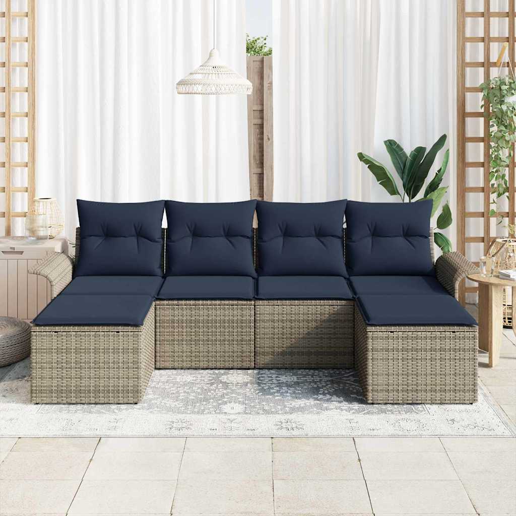 Tuin Sofa Set met kussen 6 pcs Grijs poly rattan is nu te koop bij PeponiXL, paradijselijk wonen!