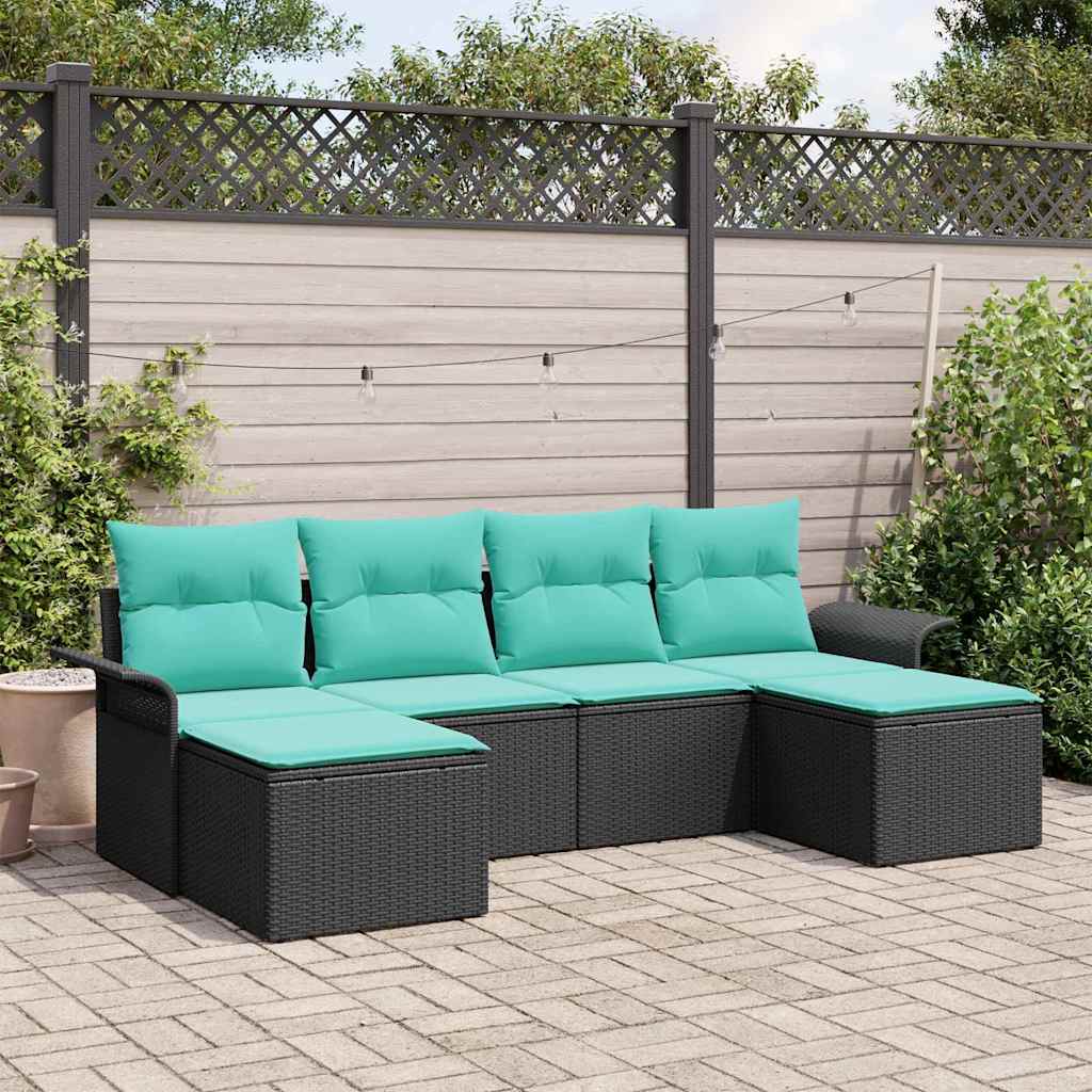 Tuin Sofa Set met kussen 6 pcs Zwart poly rattan is nu te koop bij PeponiXL, paradijselijk wonen!