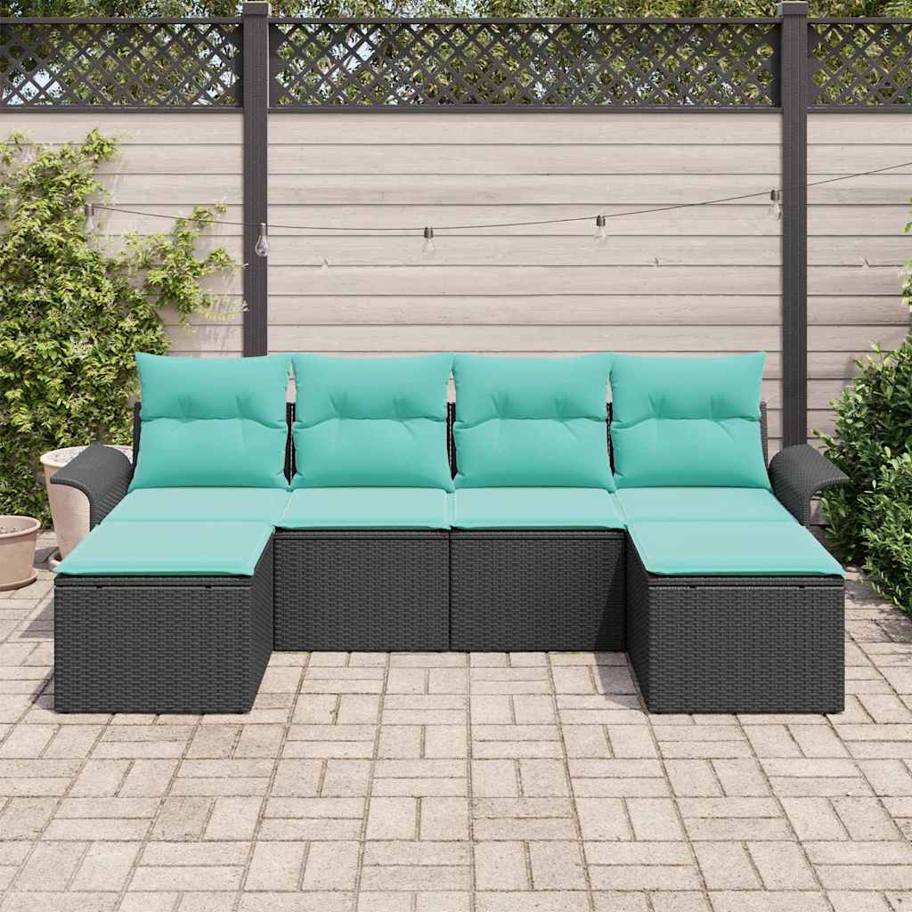 Tuin Sofa Set met kussen 6 pcs Zwart poly rattan is nu te koop bij PeponiXL, paradijselijk wonen!