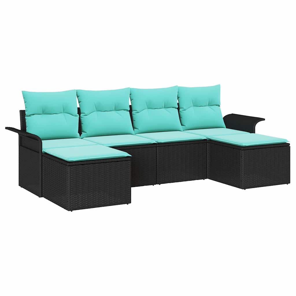 Tuin Sofa Set met kussen 6 pcs Zwart poly rattan is nu te koop bij PeponiXL, paradijselijk wonen!