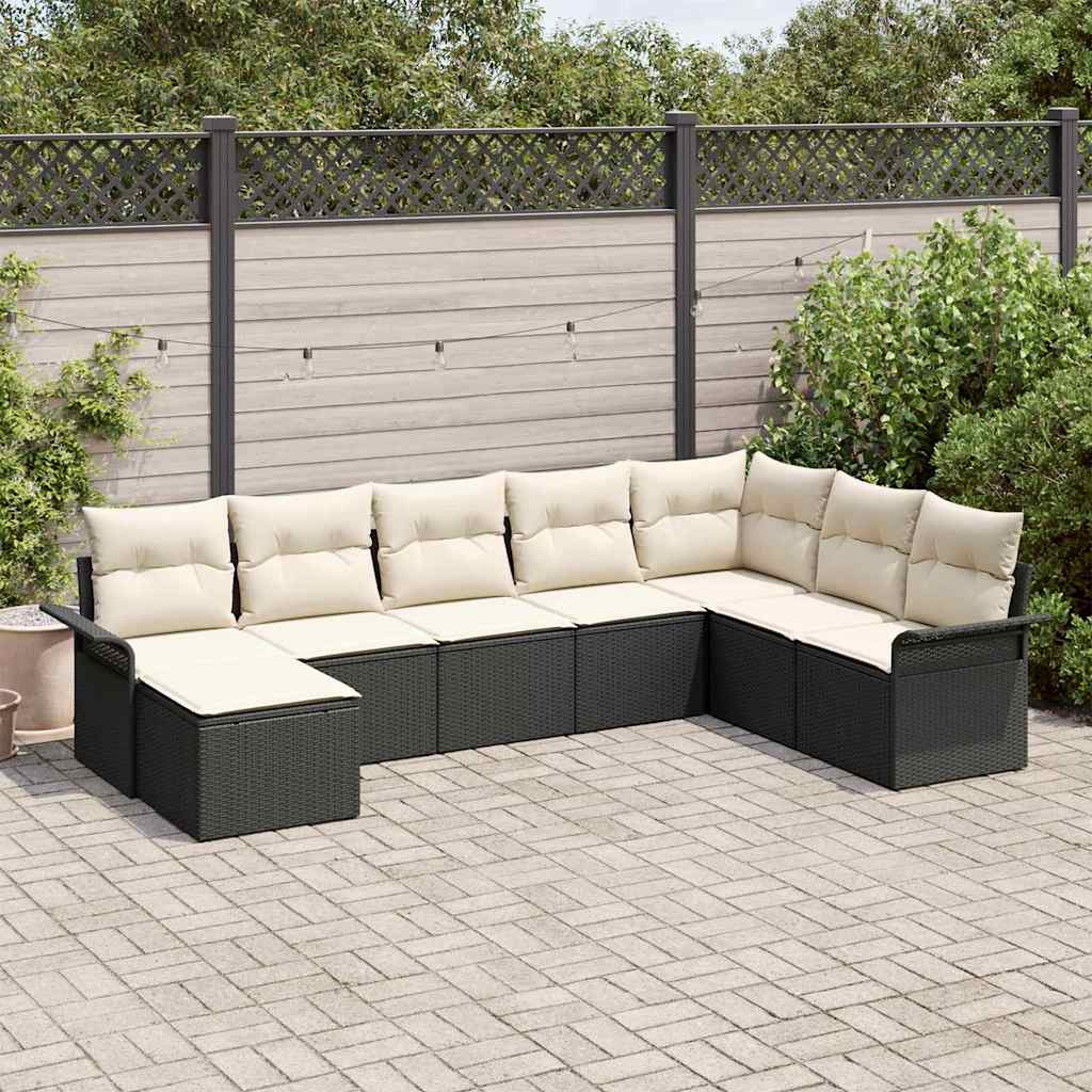 Tuin Sofa Set met kussen 8 pcs Zwart poly rattan