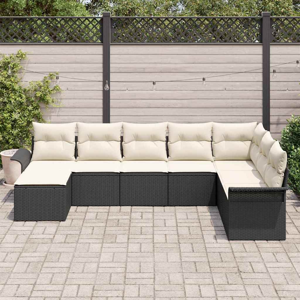 Tuin Sofa Set met kussen 8 pcs Zwart poly rattan