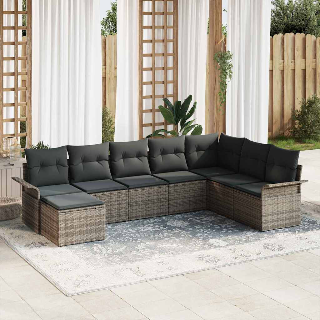Tuin Sofa Set met kussen 8 pcs Grijs poly rattan is nu te koop bij PeponiXL, paradijselijk wonen!