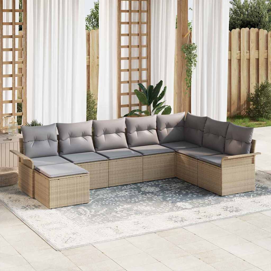 Tuin Sofa Set met kussen 8 pcs Beige poly rattan is nu te koop bij PeponiXL, paradijselijk wonen!