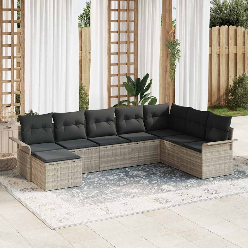 Tuin Sofa Set met kussen 8 pcs Lichtgrijs poly rattan is nu te koop bij PeponiXL, paradijselijk wonen!