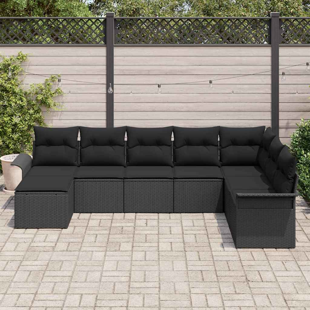 Tuin Sofa Set met kussen 8 pcs Zwart poly rattan is nu te koop bij PeponiXL, paradijselijk wonen!