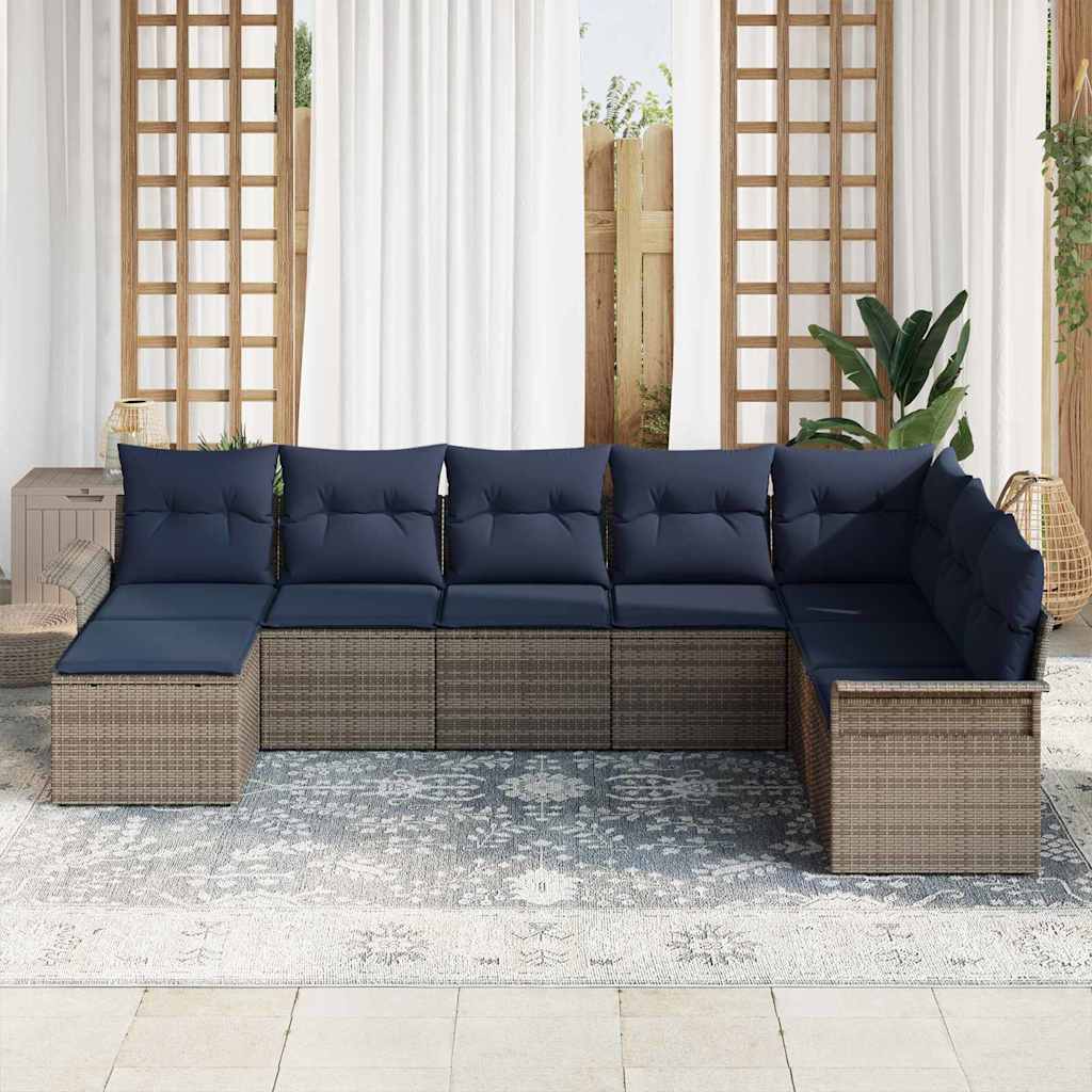 Tuin Sofa Set met kussen 8 pcs Grijs poly rattan is nu te koop bij PeponiXL, paradijselijk wonen!