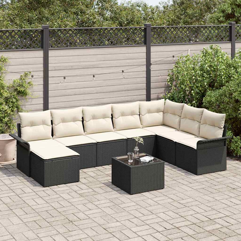 Tuin Sofa Set met kussen 9 pcs Zwart Poly riet