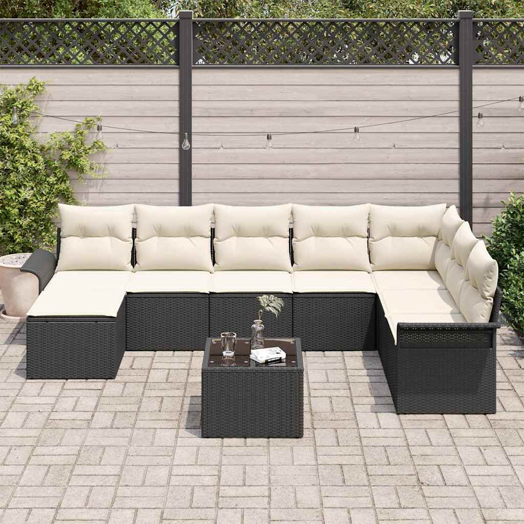 Tuin Sofa Set met kussen 9 pcs Zwart Poly riet