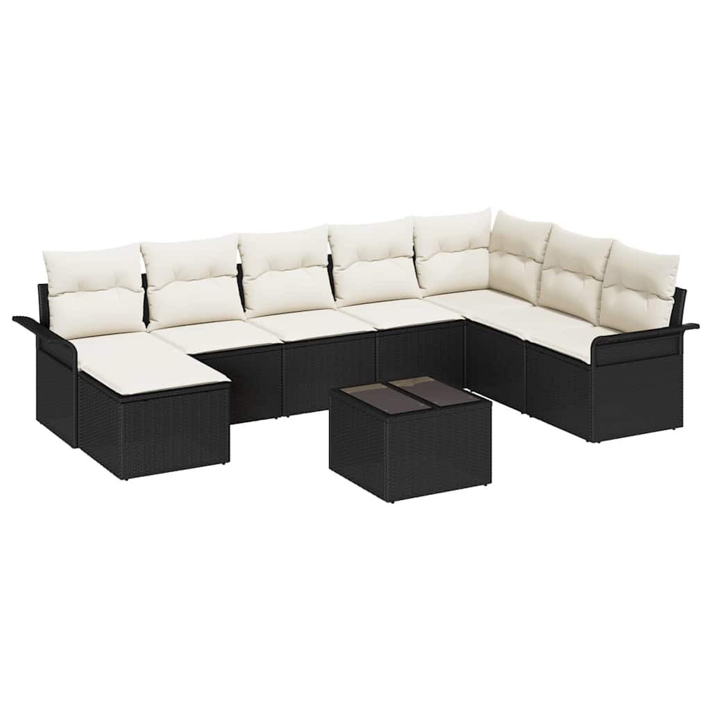 Tuin Sofa Set met kussen 9 pcs Zwart Poly riet
