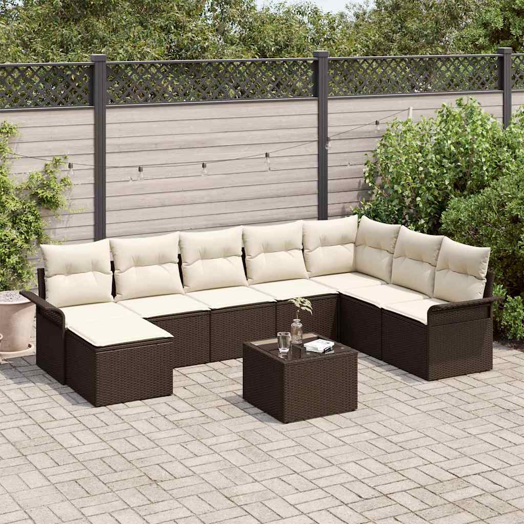 Tuin Sofa Set met kussen 9 pcs Bruin Poly riet is nu te koop bij PeponiXL, paradijselijk wonen!