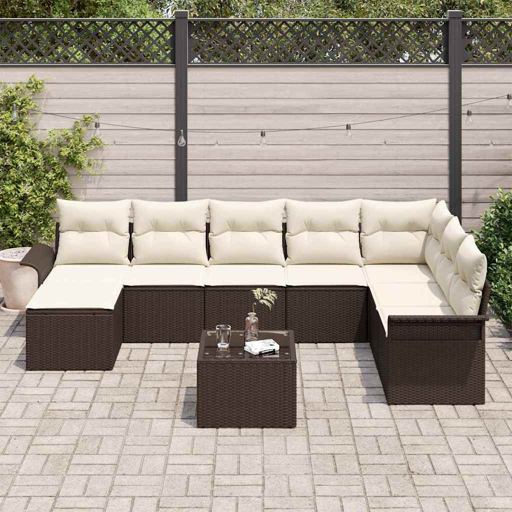 Tuin Sofa Set met kussen 9 pcs Bruin Poly riet is nu te koop bij PeponiXL, paradijselijk wonen!