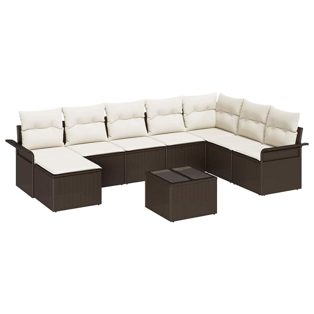 Tuin Sofa Set met kussen 9 pcs Bruin Poly riet is nu te koop bij PeponiXL, paradijselijk wonen!