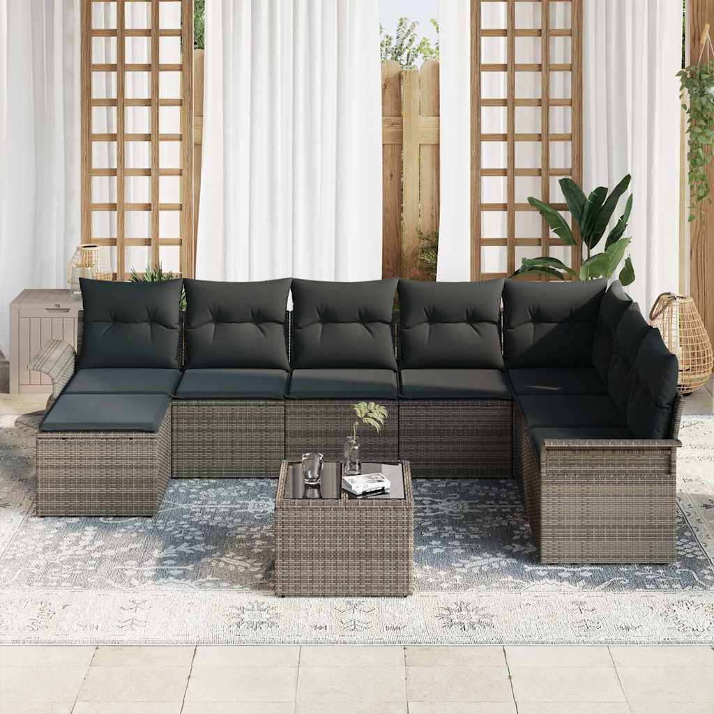 Tuin Sofa Set met kussen 9 pcs Grijs Poly riet is nu te koop bij PeponiXL, paradijselijk wonen!