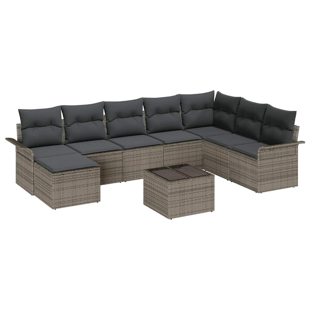 Tuin Sofa Set met kussen 9 pcs Grijs Poly riet is nu te koop bij PeponiXL, paradijselijk wonen!