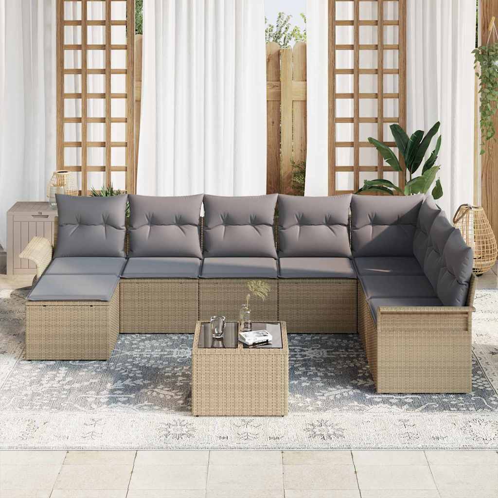 Tuin Sofa Set met kussen 9 pcs Beige poly rattan is nu te koop bij PeponiXL, paradijselijk wonen!