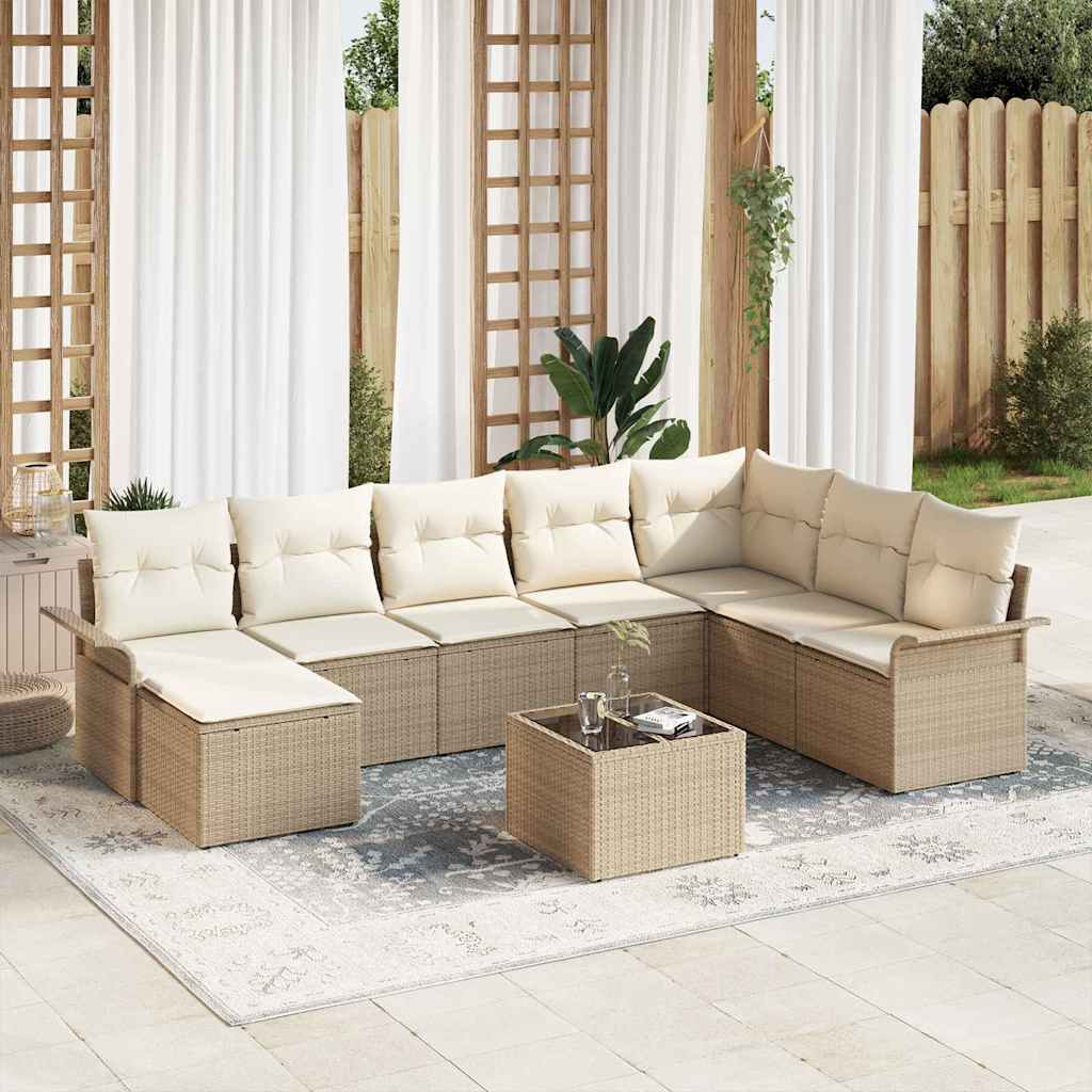 Tuin Sofa Set met kussen 9 pcs Beige poly rattan is nu te koop bij PeponiXL, paradijselijk wonen!