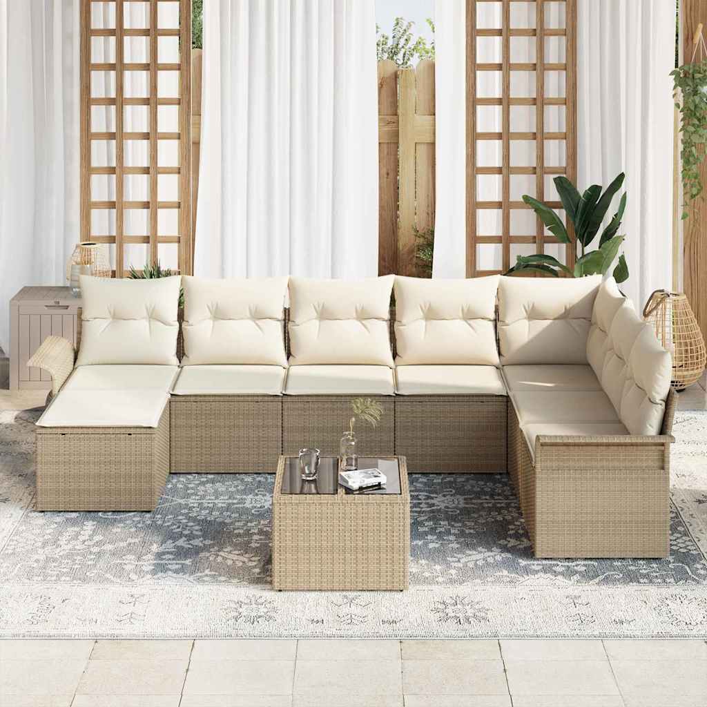 Tuin Sofa Set met kussen 9 pcs Beige poly rattan is nu te koop bij PeponiXL, paradijselijk wonen!