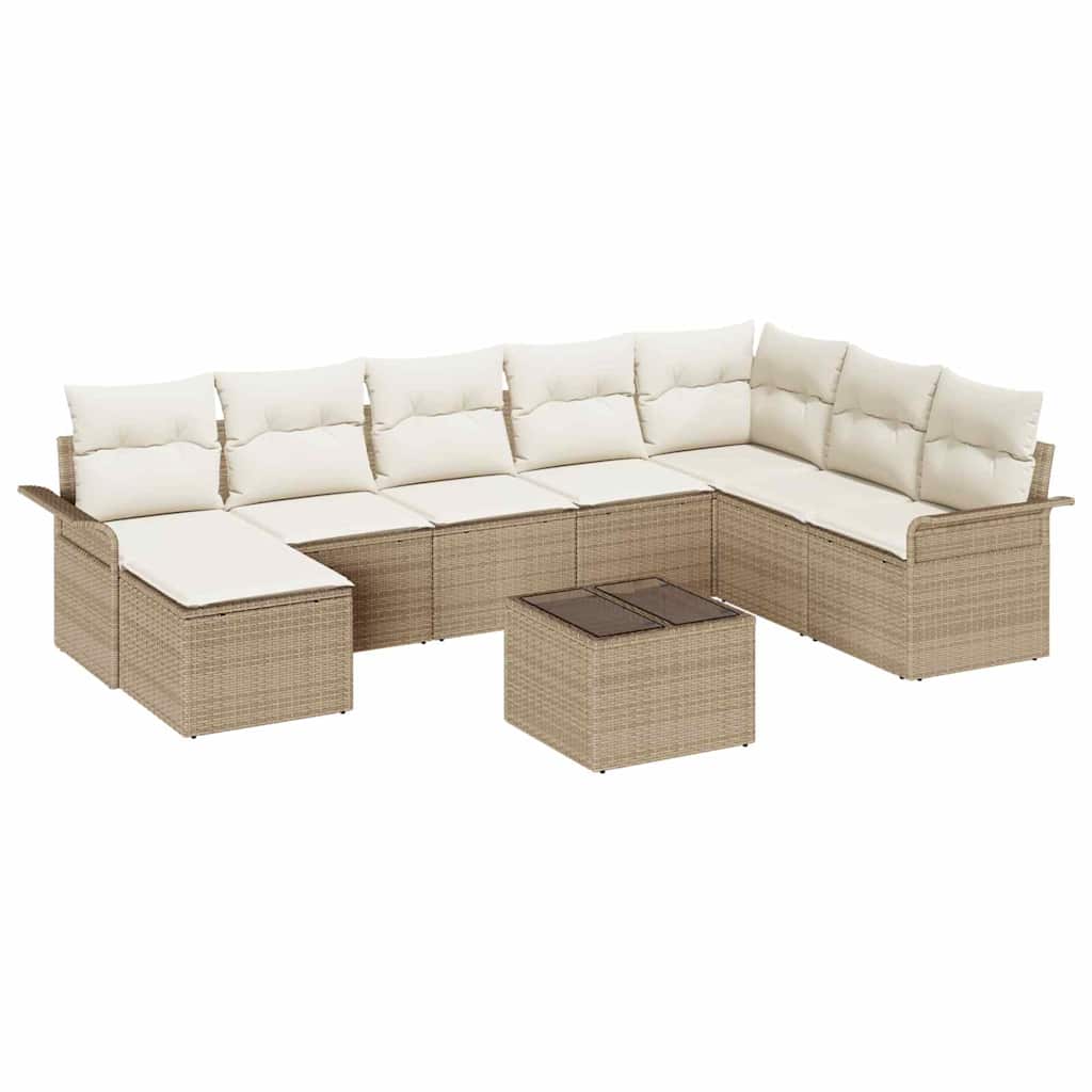 Tuin Sofa Set met kussen 9 pcs Beige poly rattan is nu te koop bij PeponiXL, paradijselijk wonen!