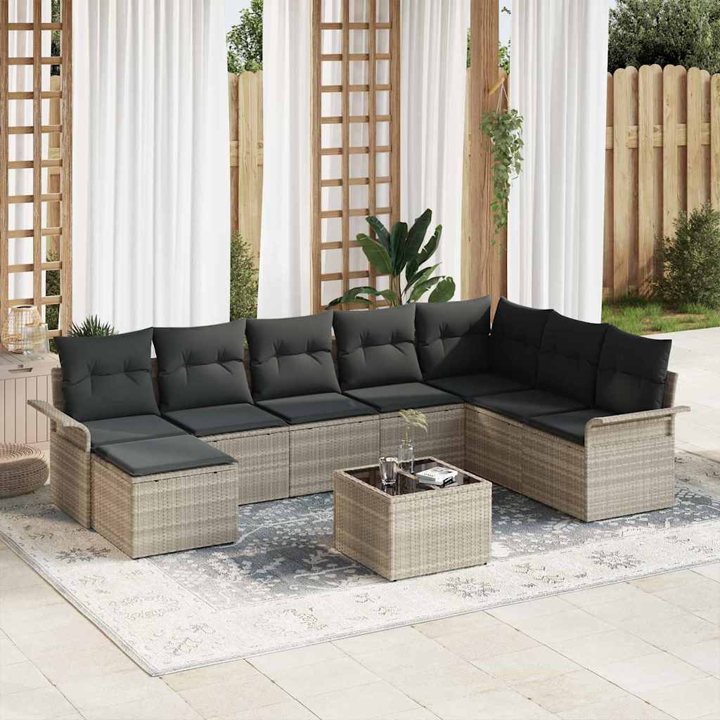 Tuin Sofa Set met kussen 9 pcs Lichtgrijs Poly riet is nu te koop bij PeponiXL, paradijselijk wonen!