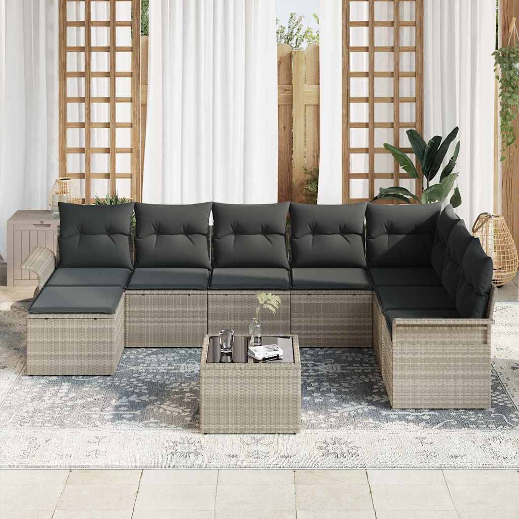 Tuin Sofa Set met kussen 9 pcs Lichtgrijs Poly riet is nu te koop bij PeponiXL, paradijselijk wonen!