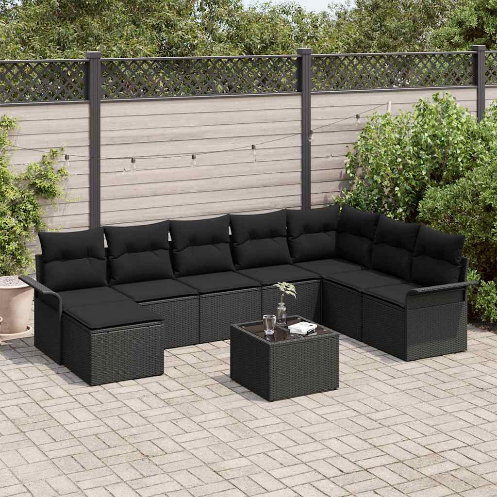 Tuin Sofa Set met kussen 9 pcs Zwart poly rattan is nu te koop bij PeponiXL, paradijselijk wonen!