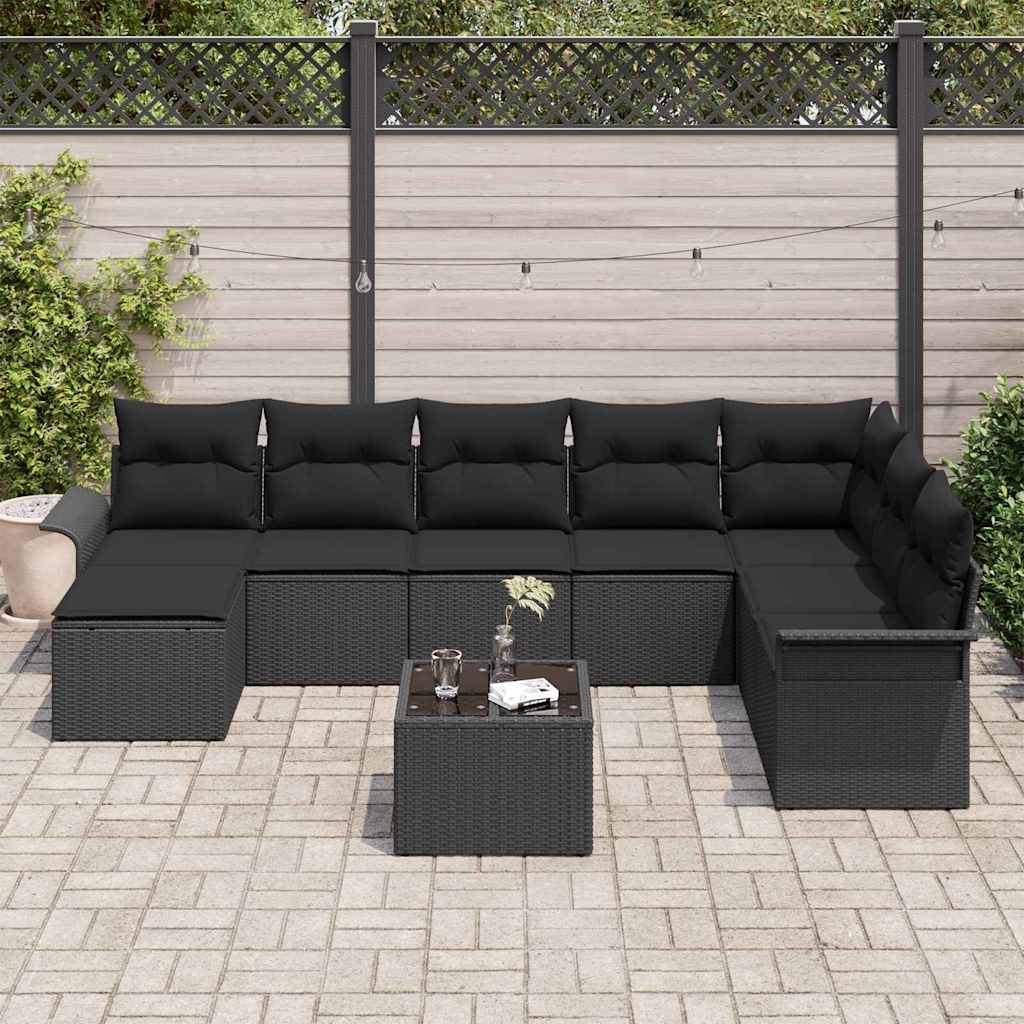 Tuin Sofa Set met kussen 9 pcs Zwart poly rattan is nu te koop bij PeponiXL, paradijselijk wonen!