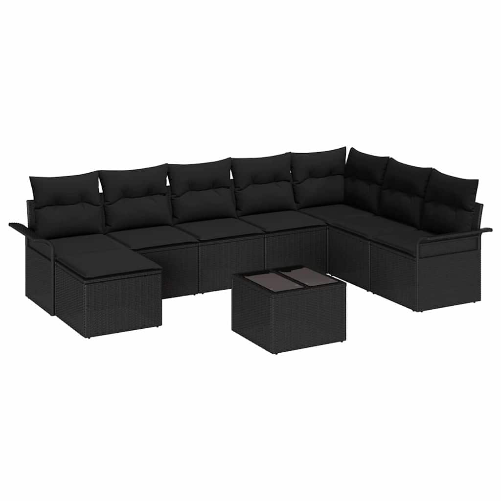 Tuin Sofa Set met kussen 9 pcs Zwart poly rattan is nu te koop bij PeponiXL, paradijselijk wonen!