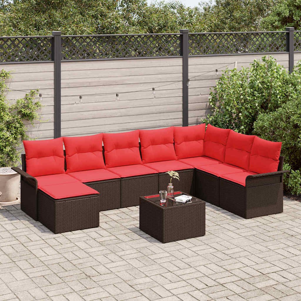 Tuin Sofa Set met kussen 9 pcs Bruin poly rattan is nu te koop bij PeponiXL, paradijselijk wonen!
