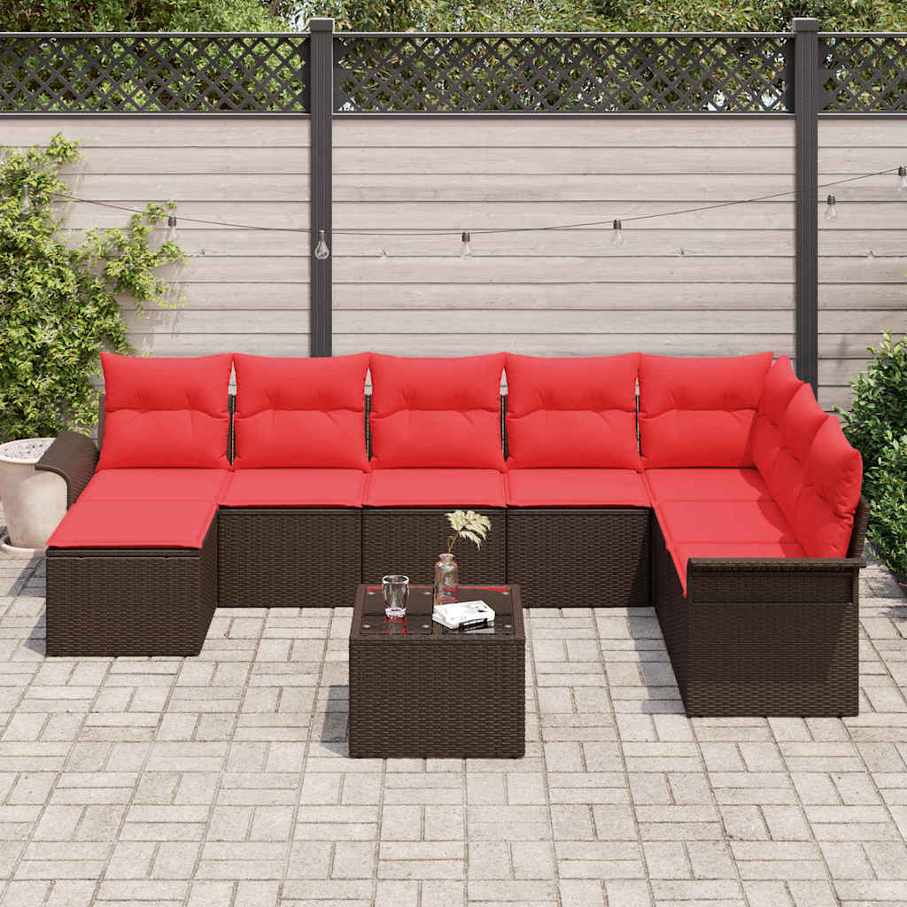 Tuin Sofa Set met kussen 9 pcs Bruin poly rattan is nu te koop bij PeponiXL, paradijselijk wonen!