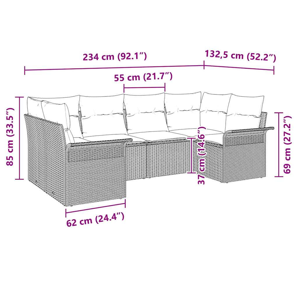Tuinbankenset met kussen 6 pcs Zwart poly rattan is nu te koop bij PeponiXL, paradijselijk wonen!