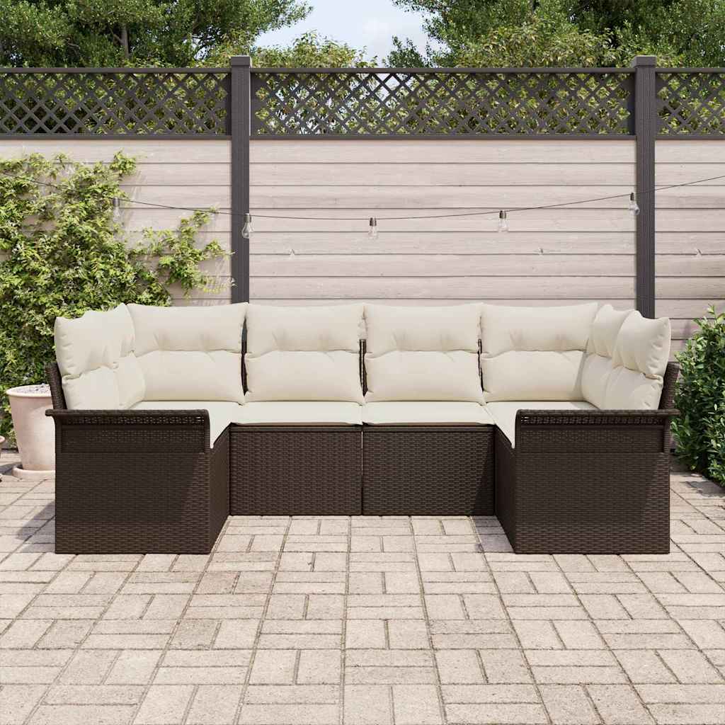 Tuinbankenset met kussen 6 pcs Bruin poly rattan is nu te koop bij PeponiXL, paradijselijk wonen!
