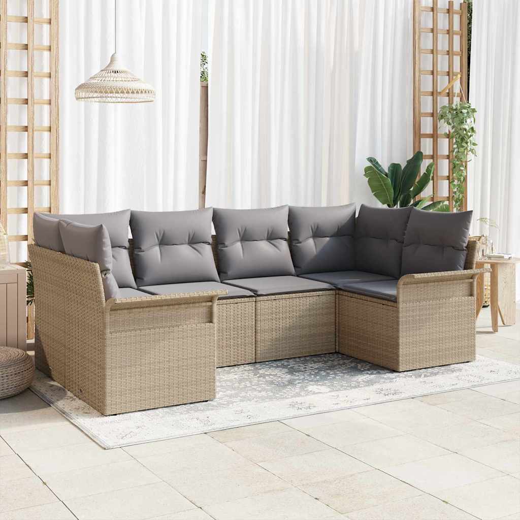 Tuinbankenset met kussen 6 pcs Beige poly rattan is nu te koop bij PeponiXL, paradijselijk wonen!