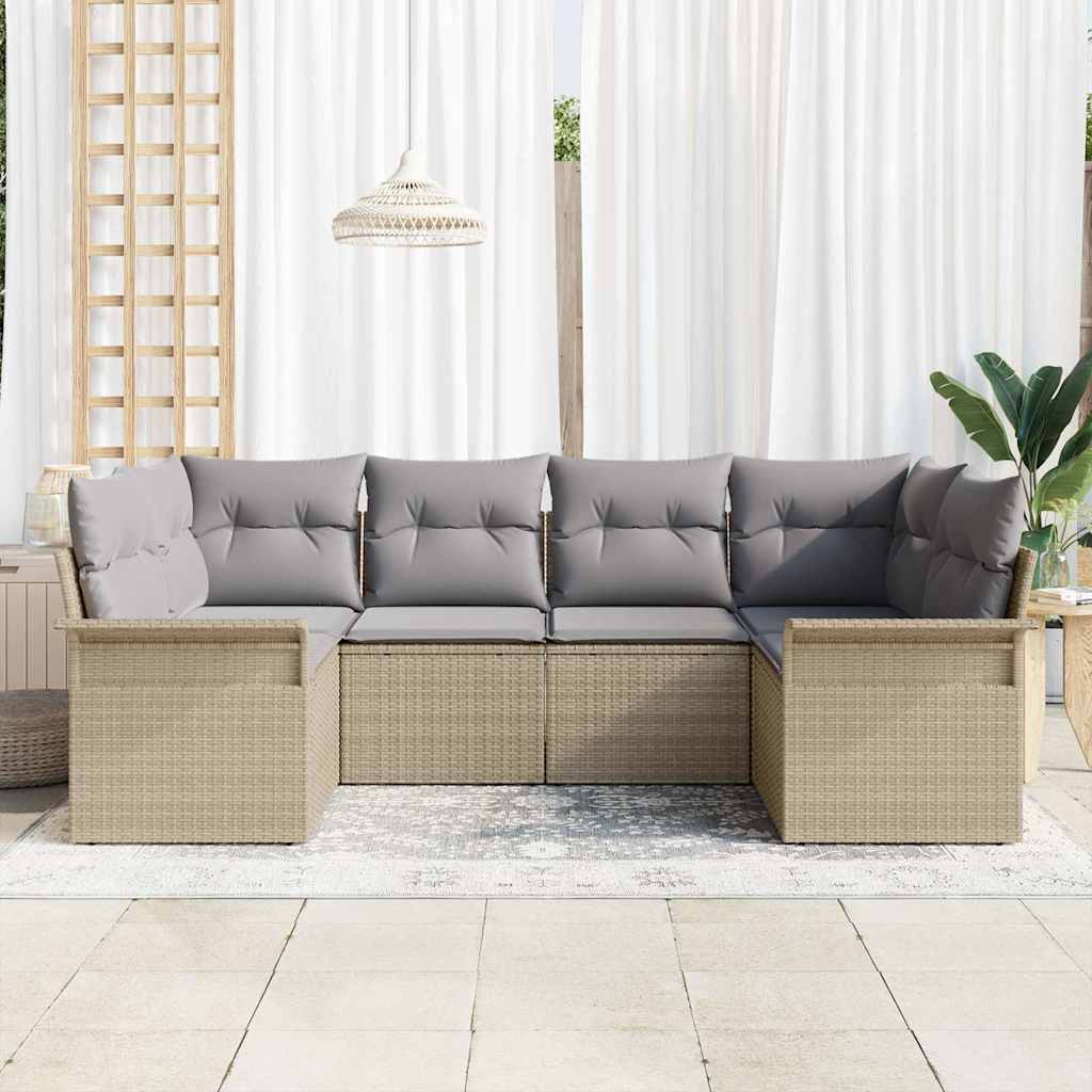 Tuinbankenset met kussen 6 pcs Beige poly rattan is nu te koop bij PeponiXL, paradijselijk wonen!