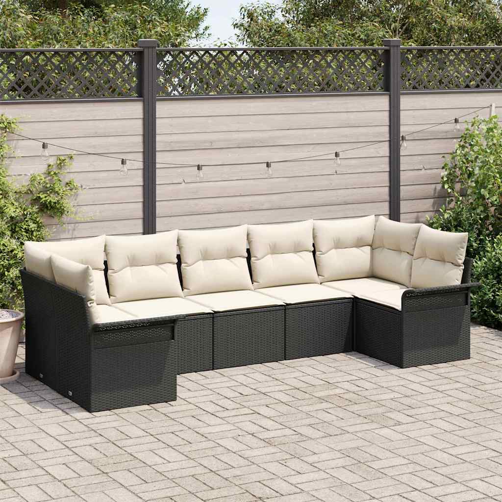 Tuin Sofa Set met kussen 7 pcs Zwart poly rattan is nu te koop bij PeponiXL, paradijselijk wonen!