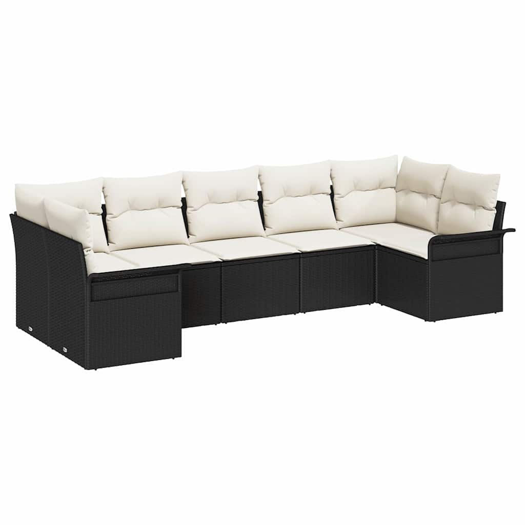 Tuin Sofa Set met kussen 7 pcs Zwart poly rattan is nu te koop bij PeponiXL, paradijselijk wonen!