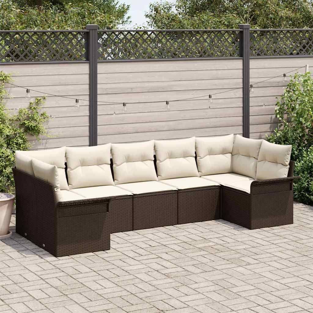 Tuin Sofa Set met kussen 7 pcs Bruin poly rattan is nu te koop bij PeponiXL, paradijselijk wonen!