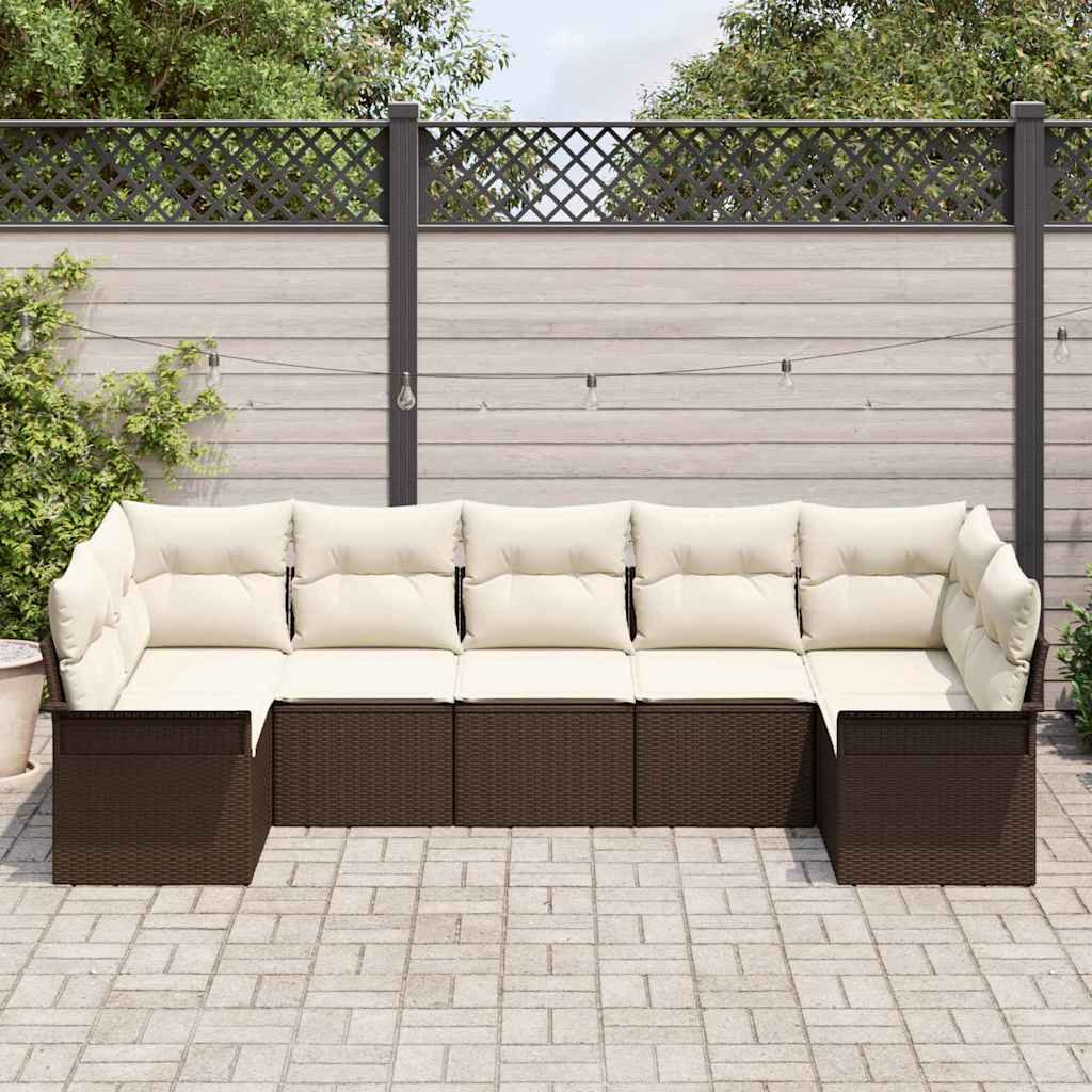 Tuin Sofa Set met kussen 7 pcs Bruin poly rattan is nu te koop bij PeponiXL, paradijselijk wonen!