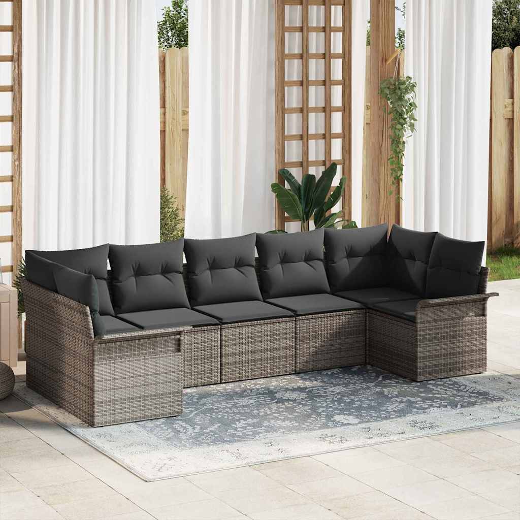 Tuin Sofa Set met kussen 7 pcs Grijs poly rattan is nu te koop bij PeponiXL, paradijselijk wonen!
