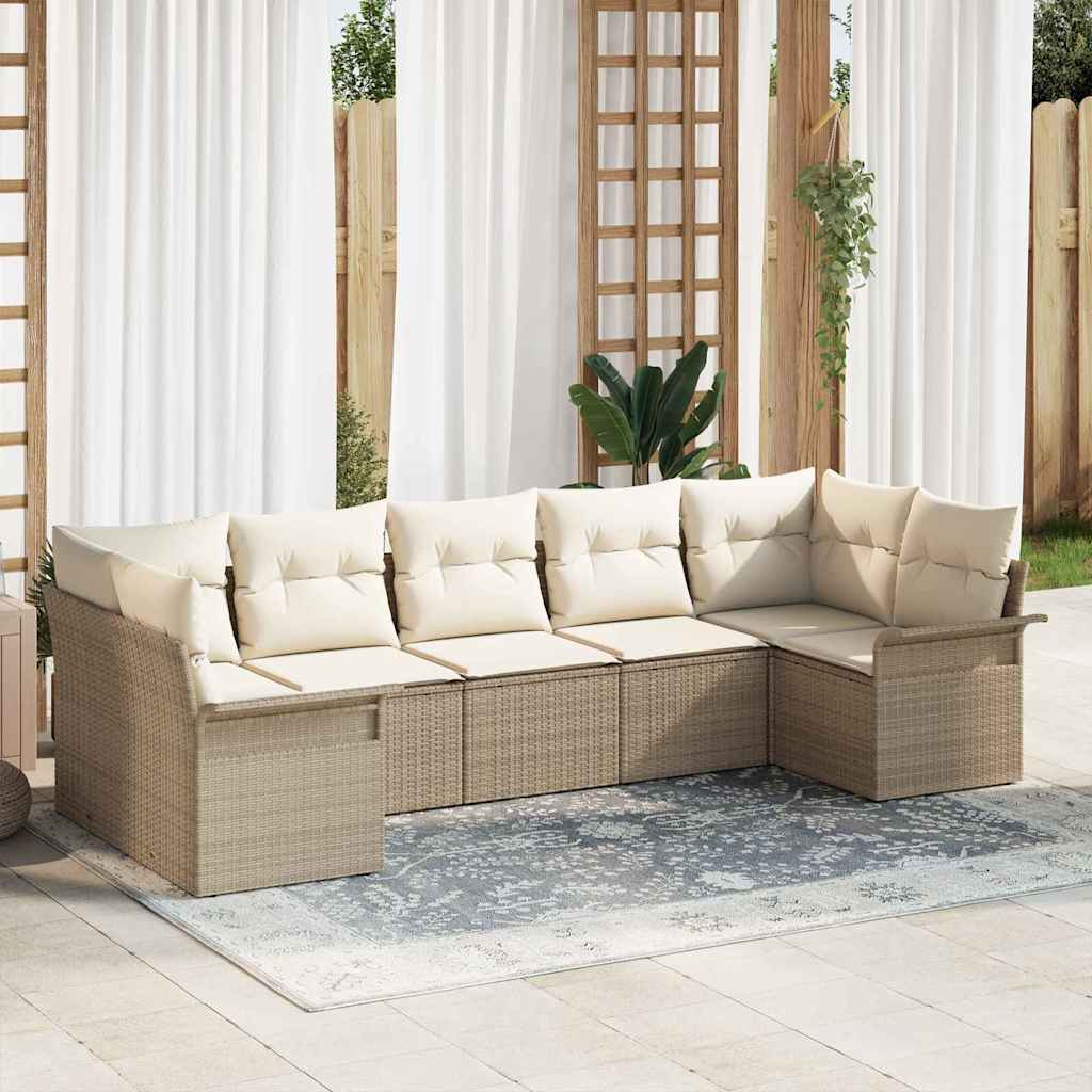 Tuin Sofa Set met kussen 7 pcs Beige Poly riet is nu te koop bij PeponiXL, paradijselijk wonen!