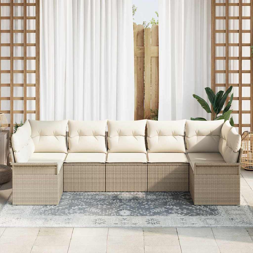 Tuin Sofa Set met kussen 7 pcs Beige Poly riet is nu te koop bij PeponiXL, paradijselijk wonen!