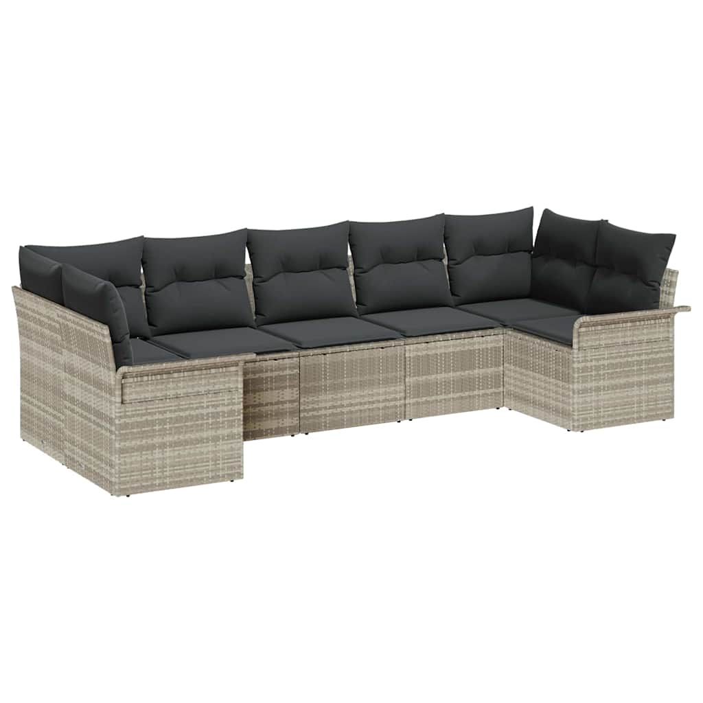 Tuin Sofa Set met kussen 7 pcs Lichtgrijs Poly riet is nu te koop bij PeponiXL, paradijselijk wonen!