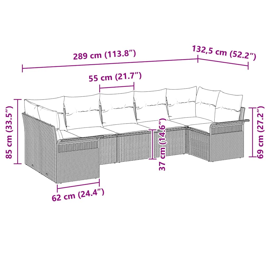 Tuin Sofa Set met kussen 7 pcs Zwart poly rattan is nu te koop bij PeponiXL, paradijselijk wonen!
